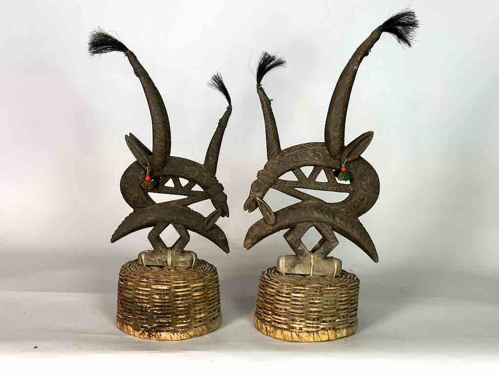 Extraordinary Bamana "Chiawara" Sogununkhun Fertility Headdress Pair Statues