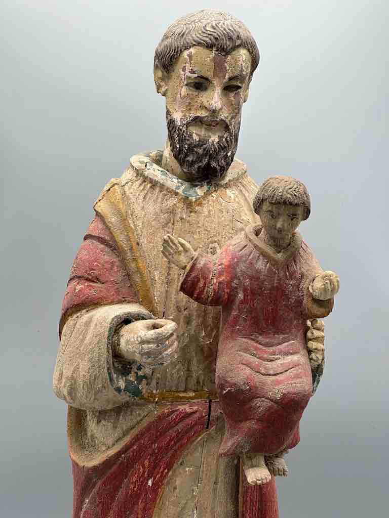 Antique Vietnamese Catholic Male Saint Joseph with Jesus Figure