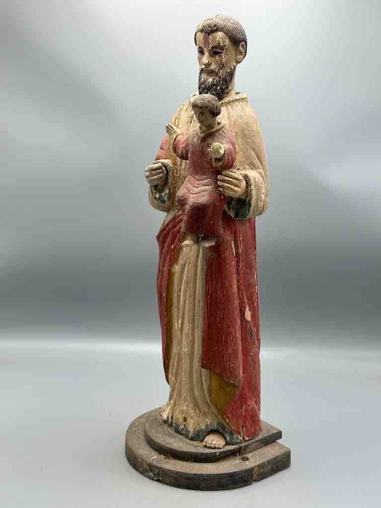 Antique Vietnamese Catholic Male Saint Joseph with Jesus Figure