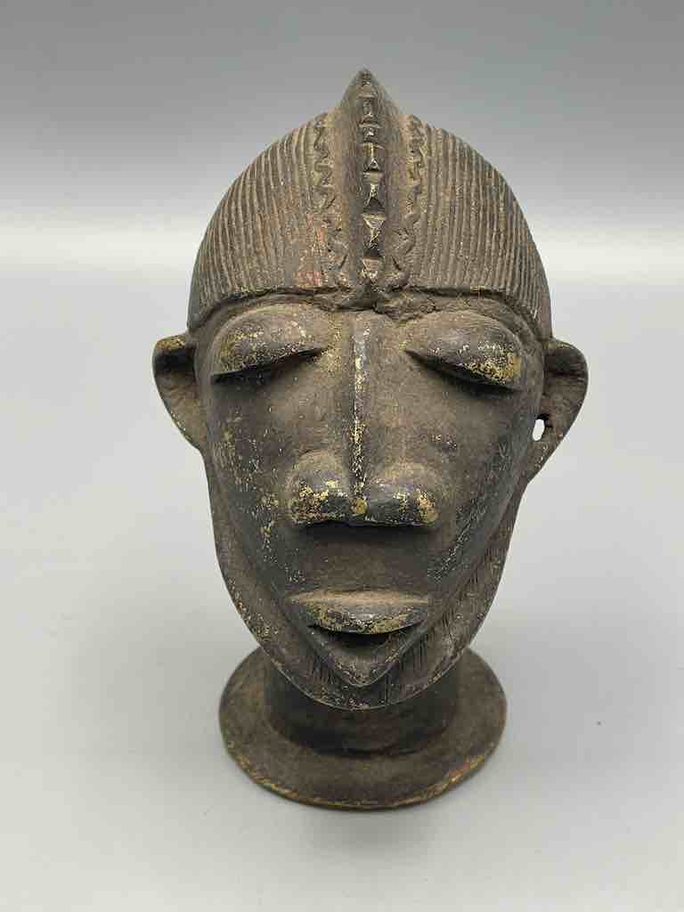 Vintage Brass Traditional Dogon Male Head Figure - Mali