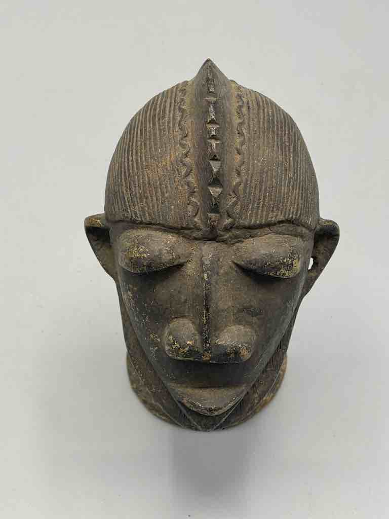 Vintage Brass Traditional Dogon Male Head Figure - Mali