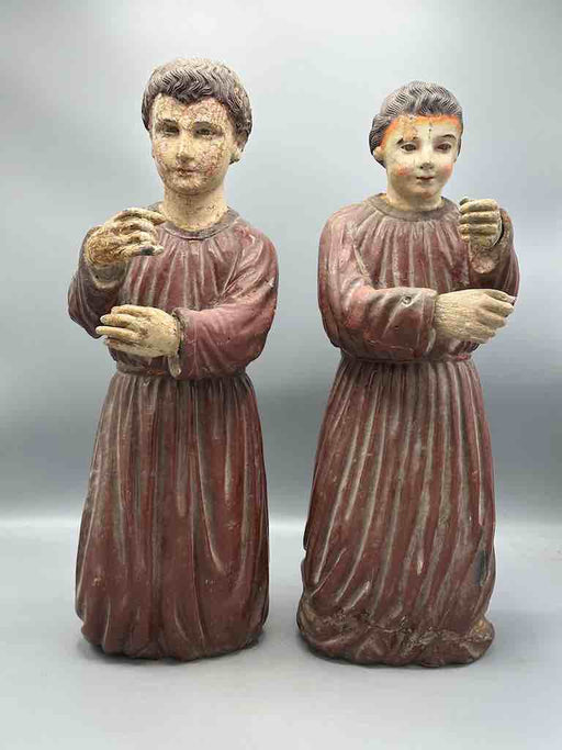 Large Antique Vietnamese Catholic Saint Figure Pair of Angels