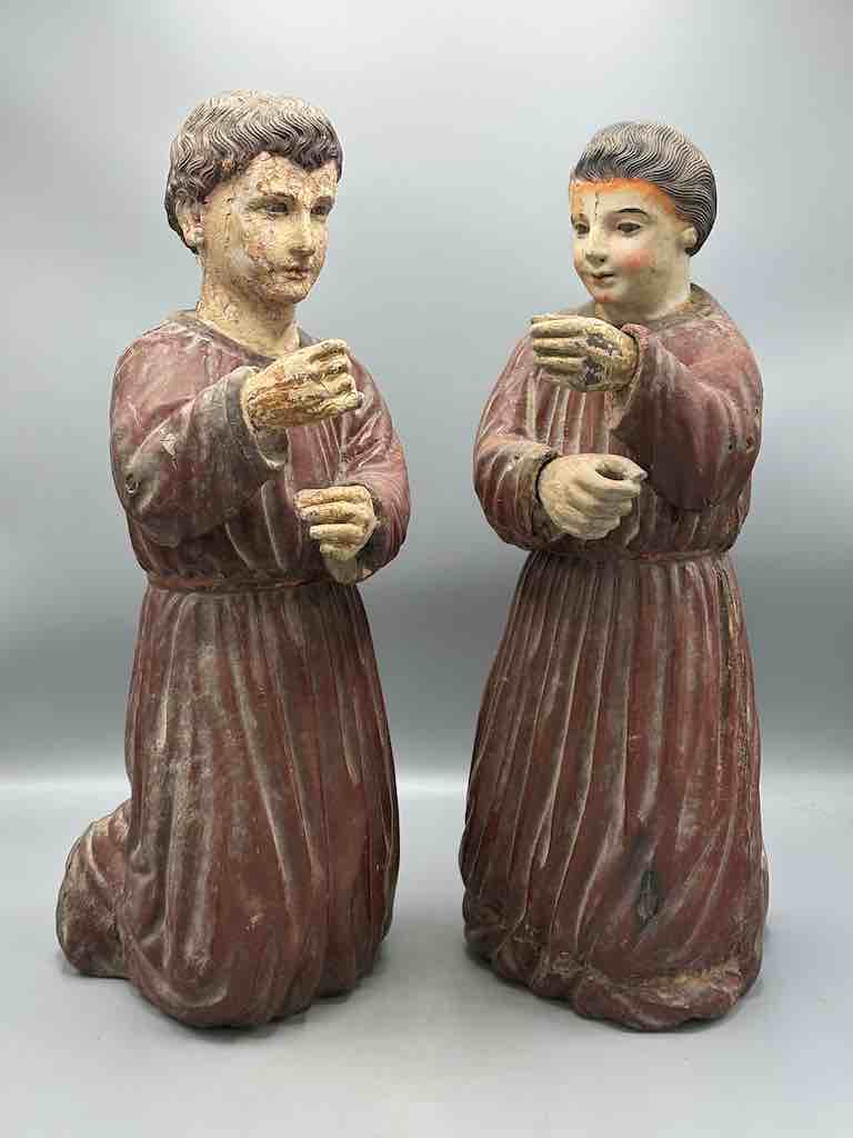 Large Antique Vietnamese Catholic Saint Figure Pair of Angels