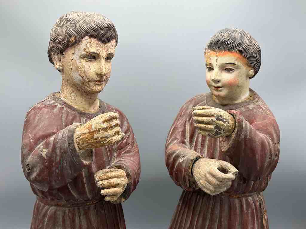 Large Antique Vietnamese Catholic Saint Figure Pair of Angels