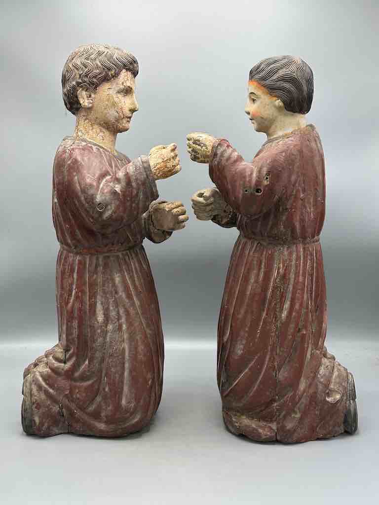 Large Antique Vietnamese Catholic Saint Figure Pair of Angels