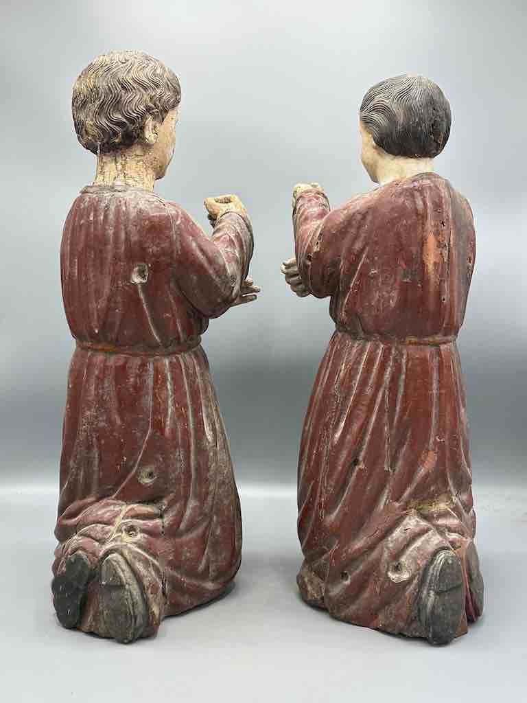 Large Antique Vietnamese Catholic Saint Figure Pair of Angels