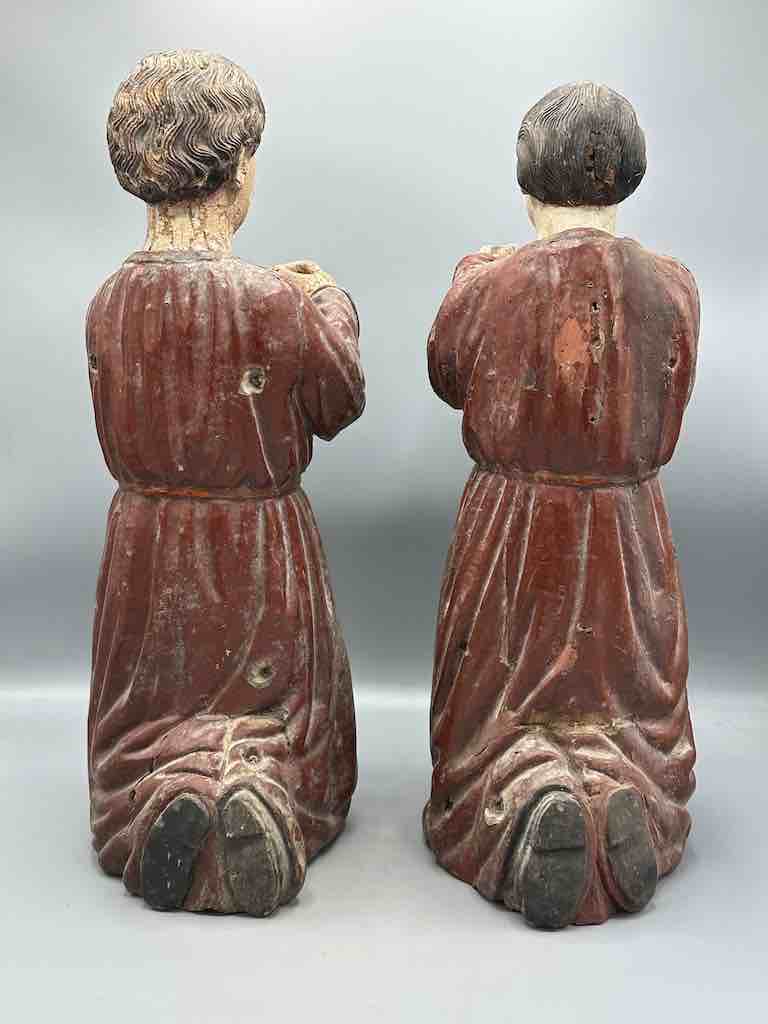 Large Antique Vietnamese Catholic Saint Figure Pair of Angels