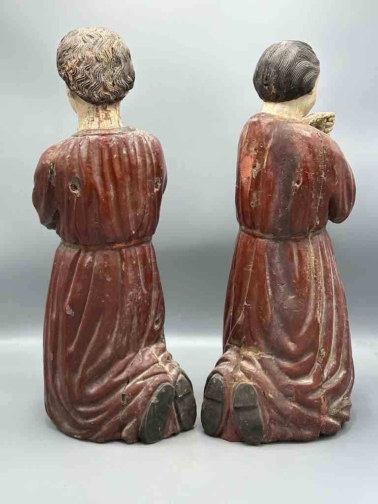 Large Antique Vietnamese Catholic Saint Figure Pair of Angels