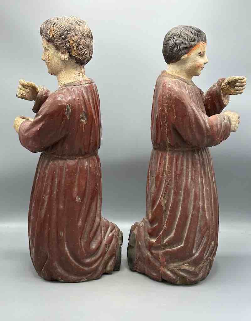 Large Antique Vietnamese Catholic Saint Figure Pair of Angels