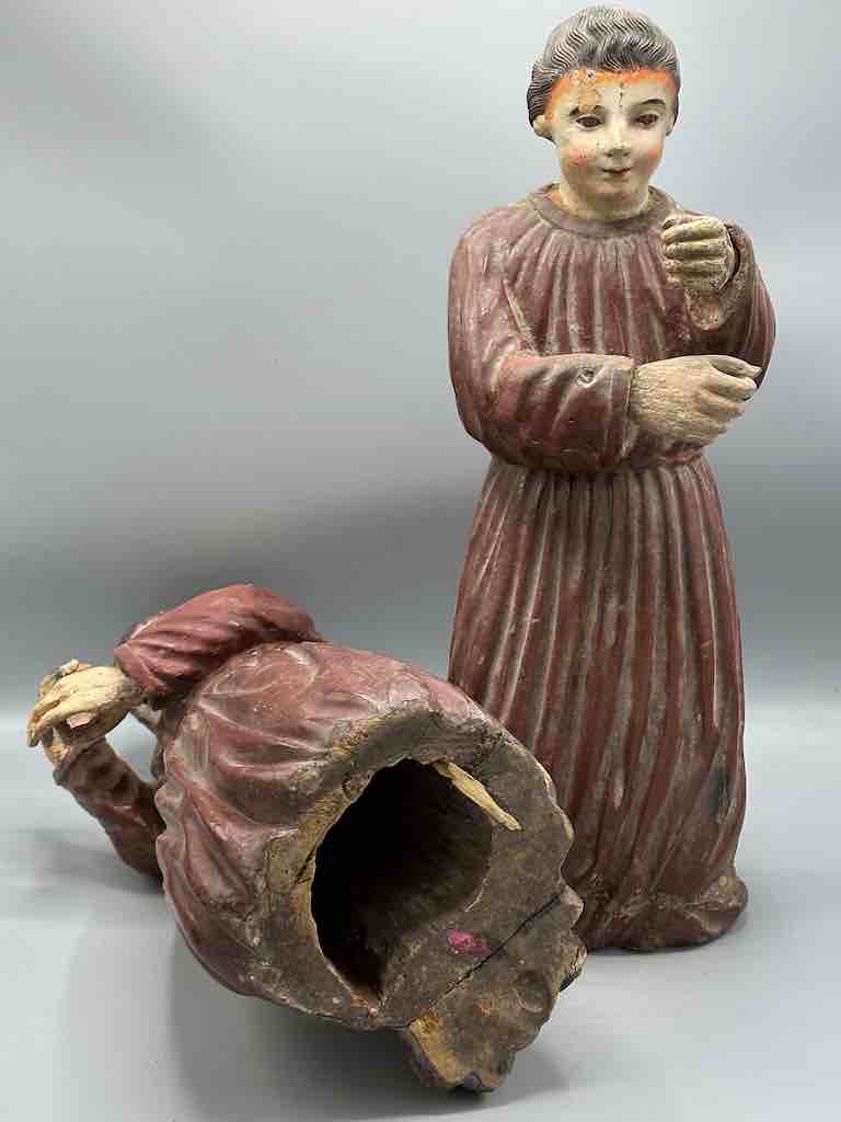 Large Antique Vietnamese Catholic Saint Figure Pair of Angels