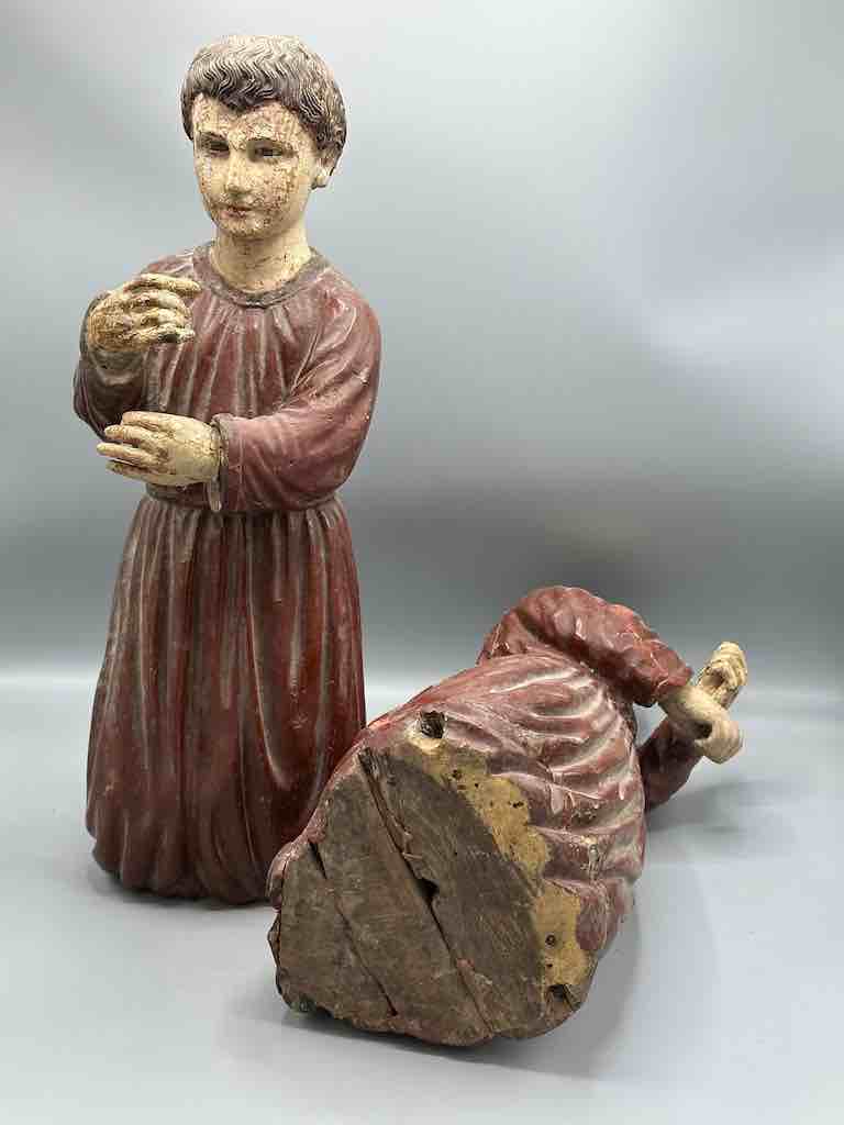 Large Antique Vietnamese Catholic Saint Figure Pair of Angels