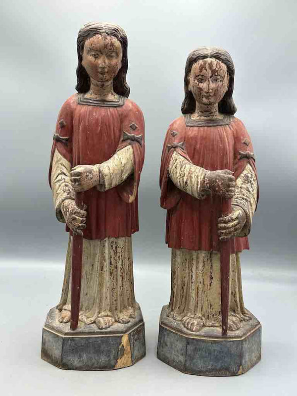 Large Antique Vietnamese Catholic Saint Figure Pair of Angels