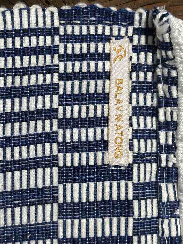 Geometric Long Narrow Textile Table Runner - Navy/White