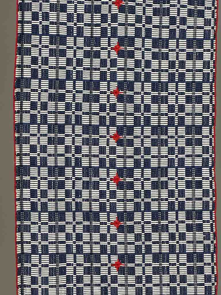 Geometric Long Very Narrow Textile Table Runner - Navy/White