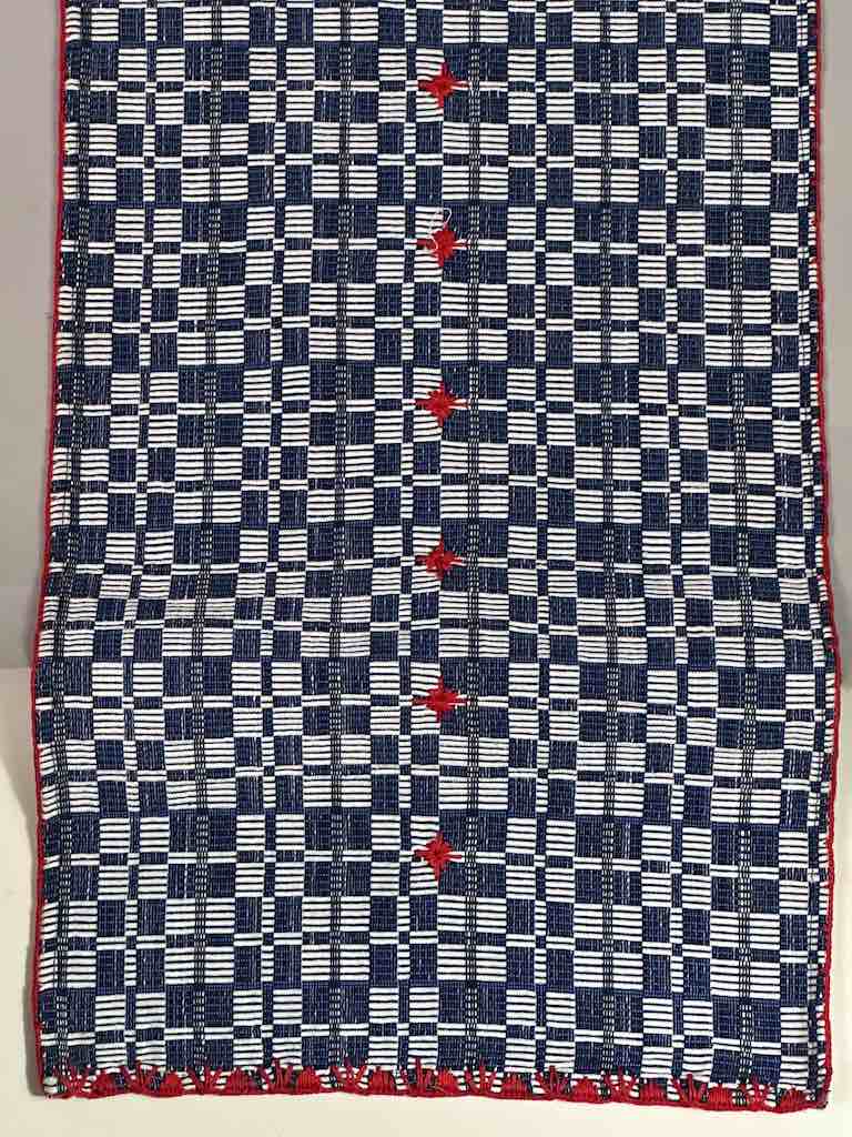 Geometric Long Very Narrow Textile Table Runner - Navy/White