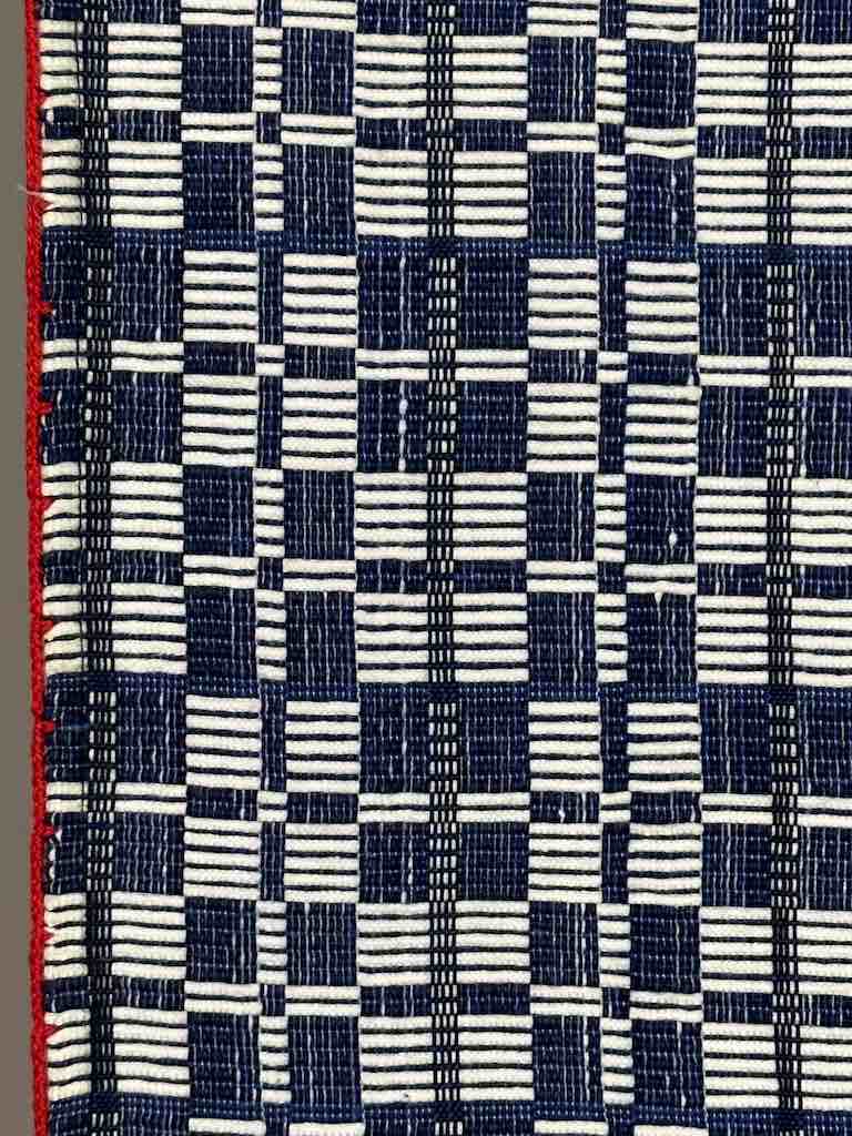 Geometric Long Very Narrow Textile Table Runner - Navy/White