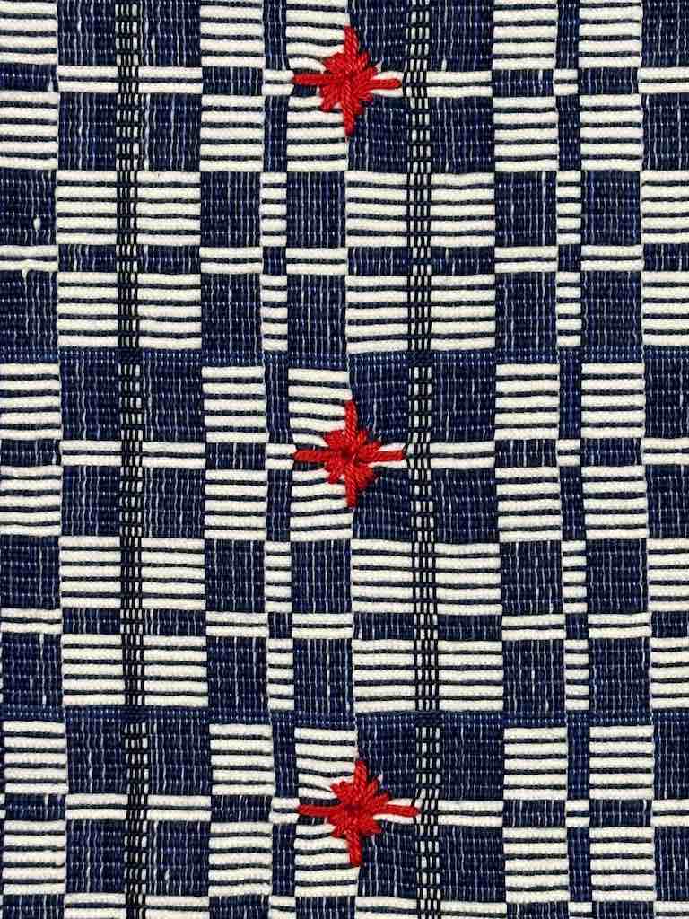 Geometric Long Very Narrow Textile Table Runner - Navy/White