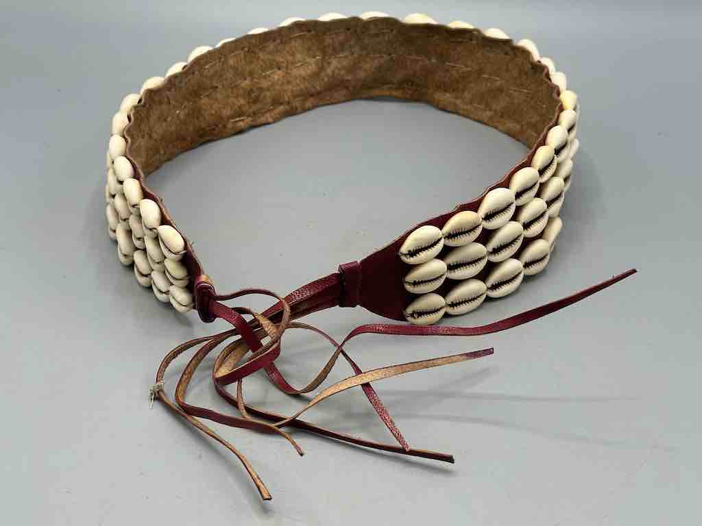 African Cultural Very High Quality Wide Real Cowrie Shell-Leather Tie Closure Belt - 4 Colors