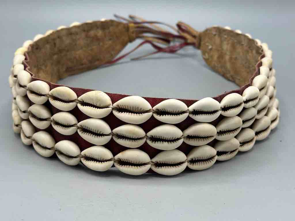 African Cultural Very High Quality Wide Real Cowrie Shell-Leather Tie Closure Belt - 4 Colors