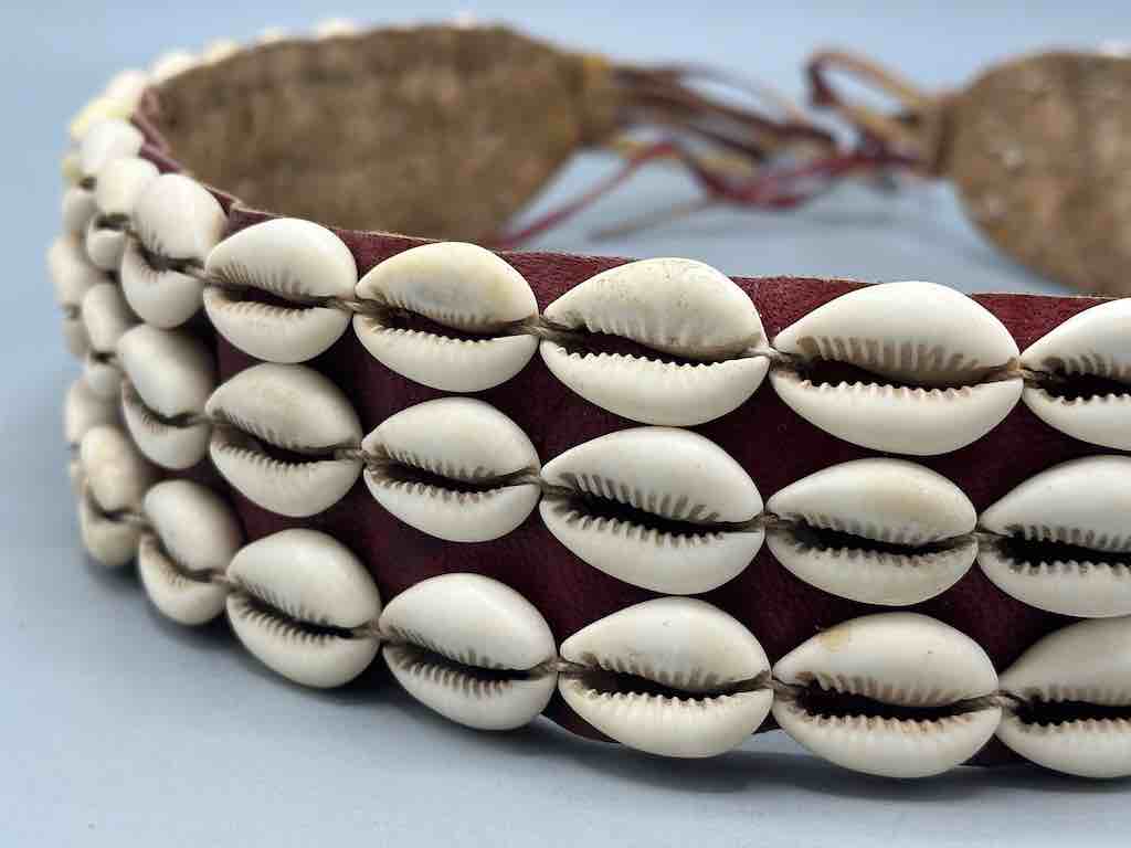 African Cultural Very High Quality Wide Real Cowrie Shell-Leather Tie Closure Belt - 4 Colors