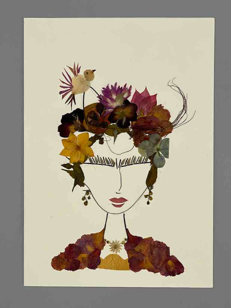 Handmade Pressed Dried Real Flower Greeting Card - Woman Hairdo