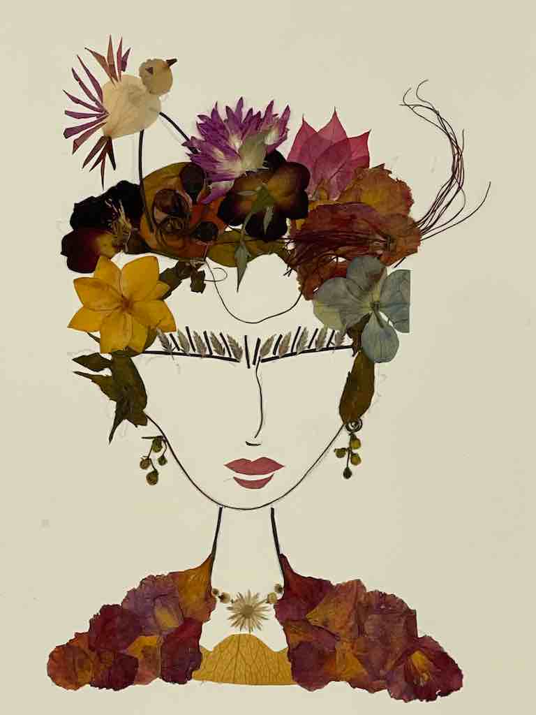 Handmade Pressed Dried Real Flower Greeting Card - Woman Hairdo