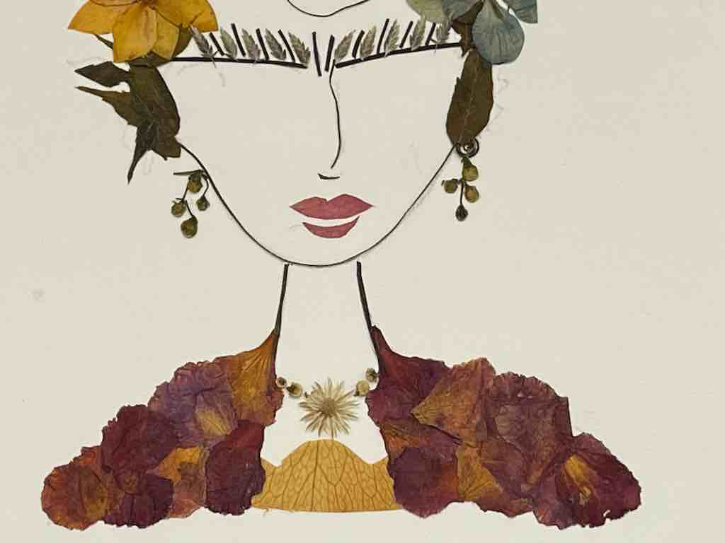 Handmade Pressed Dried Real Flower Greeting Card - Woman Hairdo