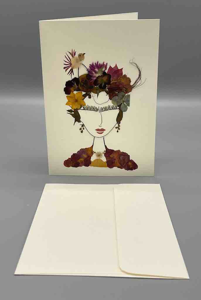 Handmade Pressed Dried Real Flower Greeting Card - Woman Hairdo