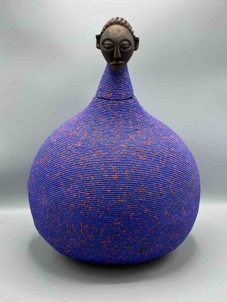 Congolese Beaded Decor Gourd from Kenya Africa - Violet/Wine