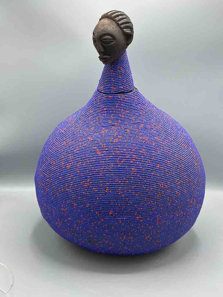 Congolese Beaded Decor Gourd from Kenya Africa - Violet/Wine