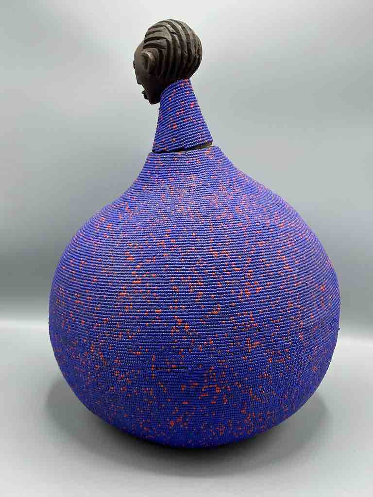 Congolese Beaded Decor Gourd from Kenya Africa - Violet/Wine