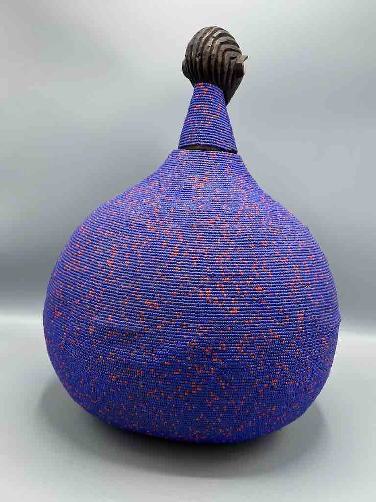 Congolese Beaded Decor Gourd from Kenya Africa - Violet/Wine