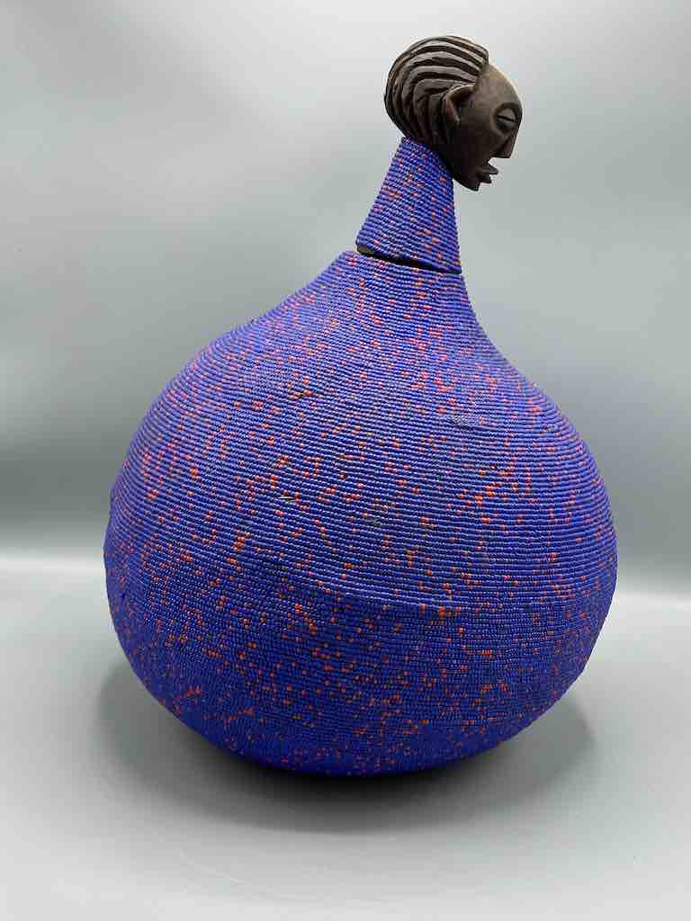 Congolese Beaded Decor Gourd from Kenya Africa - Violet/Wine