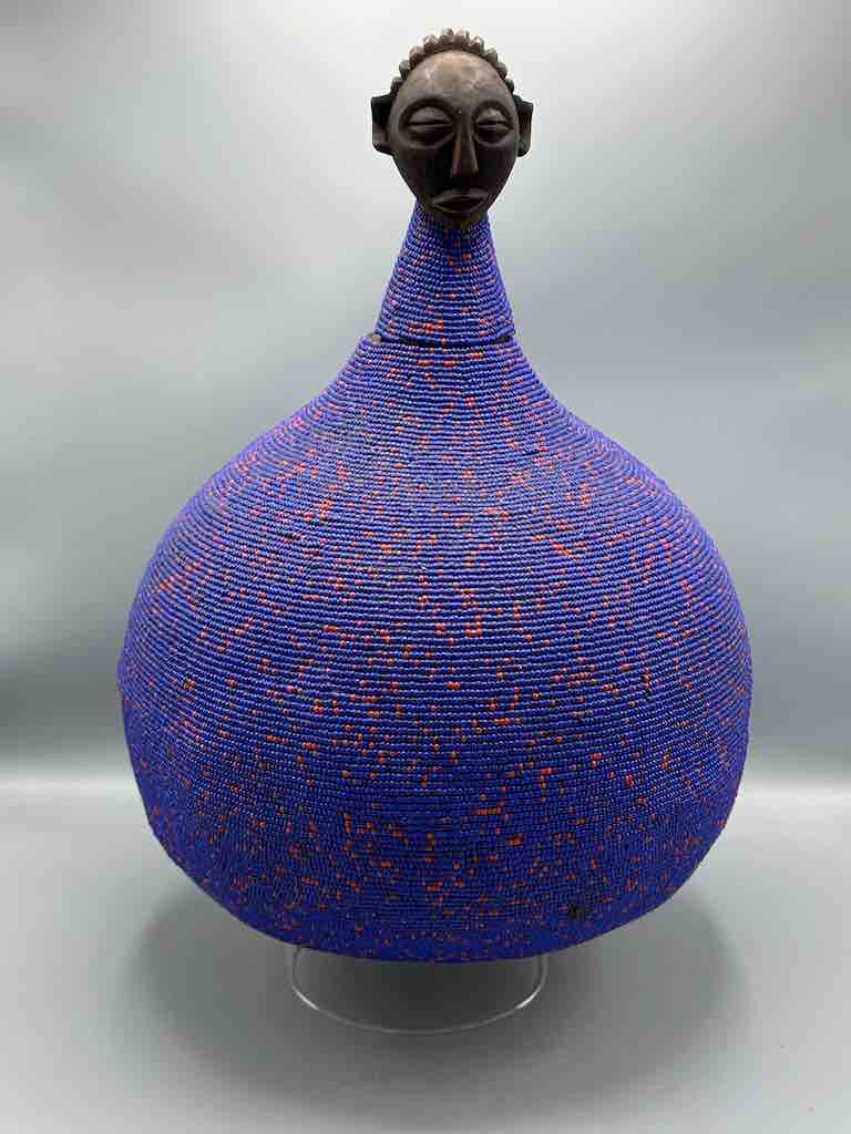 Congolese Beaded Decor Gourd from Kenya Africa - Violet/Wine