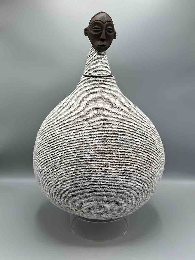 Congolese Beaded Decor Gourd from Kenya Africa - Gray