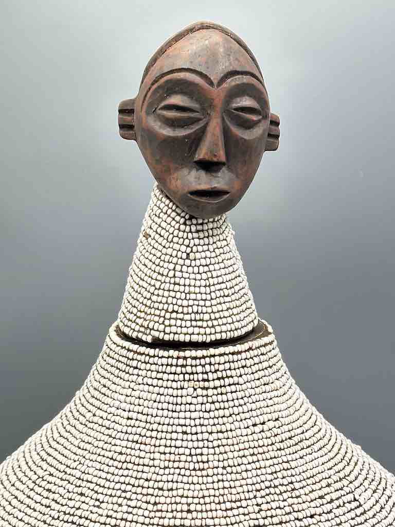 Congolese Beaded Decor Gourd from Kenya Africa - Gray