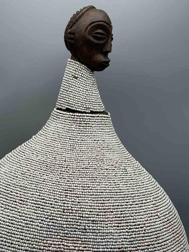 Congolese Beaded Decor Gourd from Kenya Africa - Gray