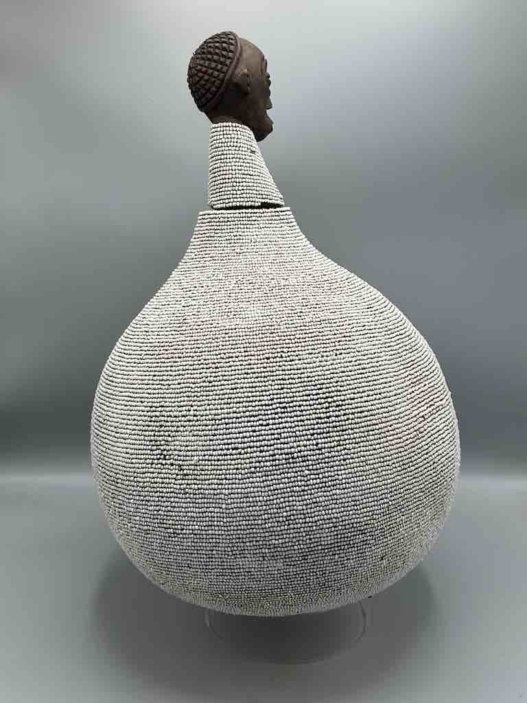 Congolese Beaded Decor Gourd from Kenya Africa - Gray