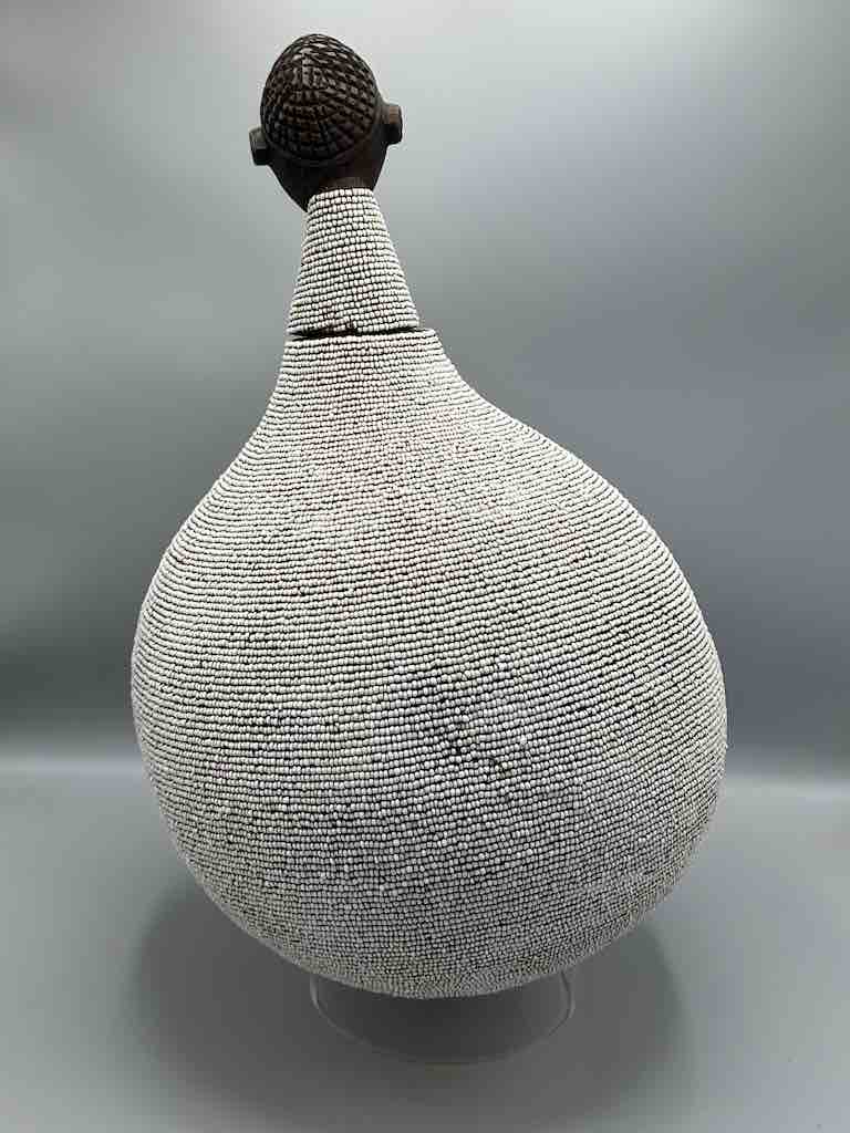 Congolese Beaded Decor Gourd from Kenya Africa - Gray