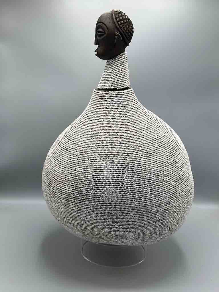 Congolese Beaded Decor Gourd from Kenya Africa - Gray