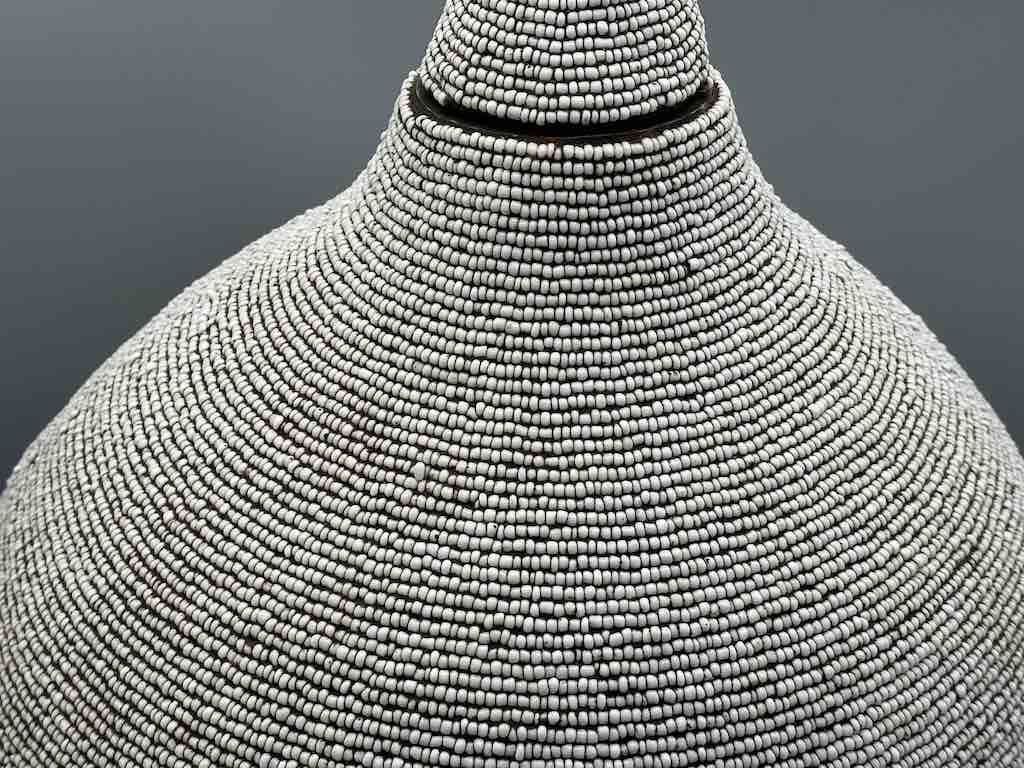 Congolese Beaded Decor Gourd from Kenya Africa - Gray