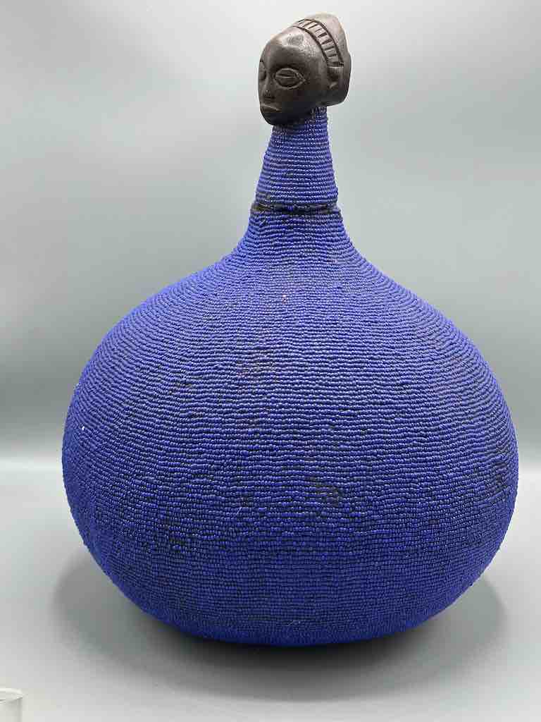 Congolese Beaded Decor Gourd from Kenya Africa - Violet/Black