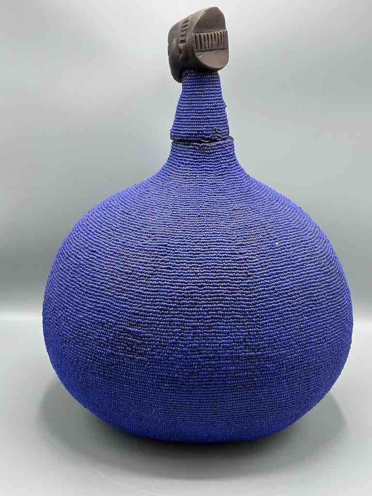 Congolese Beaded Decor Gourd from Kenya Africa - Violet/Black