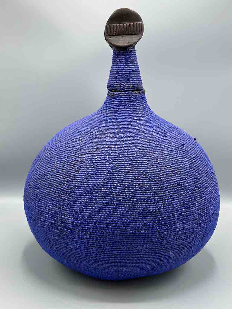 Congolese Beaded Decor Gourd from Kenya Africa - Violet/Black