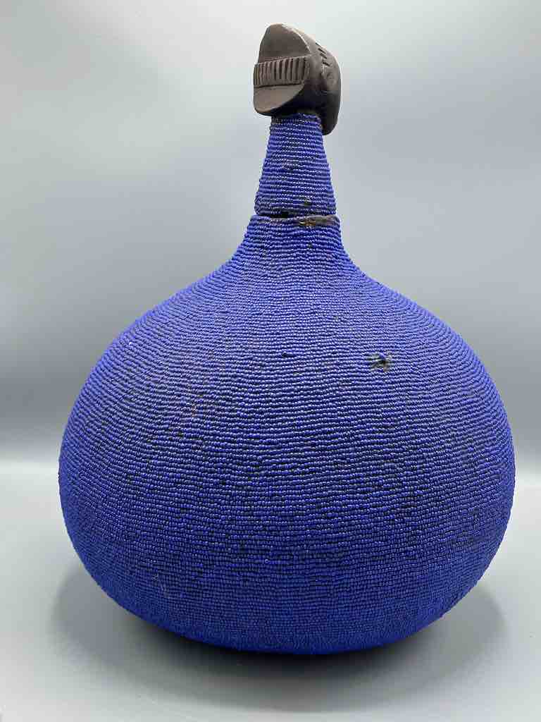 Congolese Beaded Decor Gourd from Kenya Africa - Violet/Black