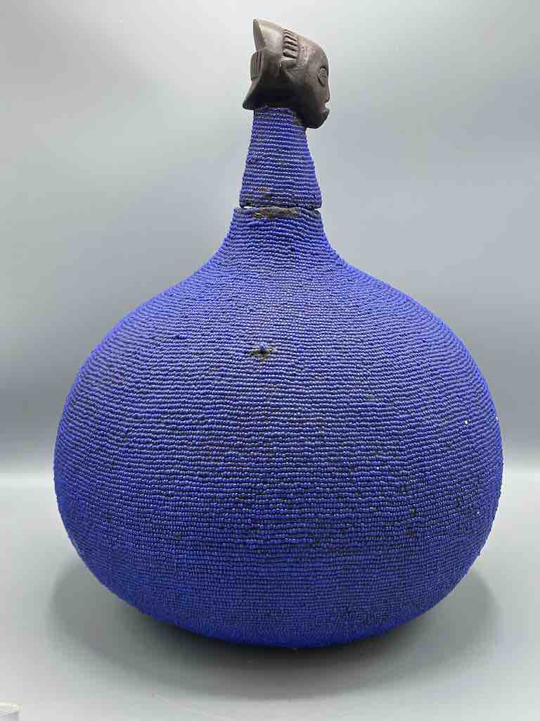 Congolese Beaded Decor Gourd from Kenya Africa - Violet/Black