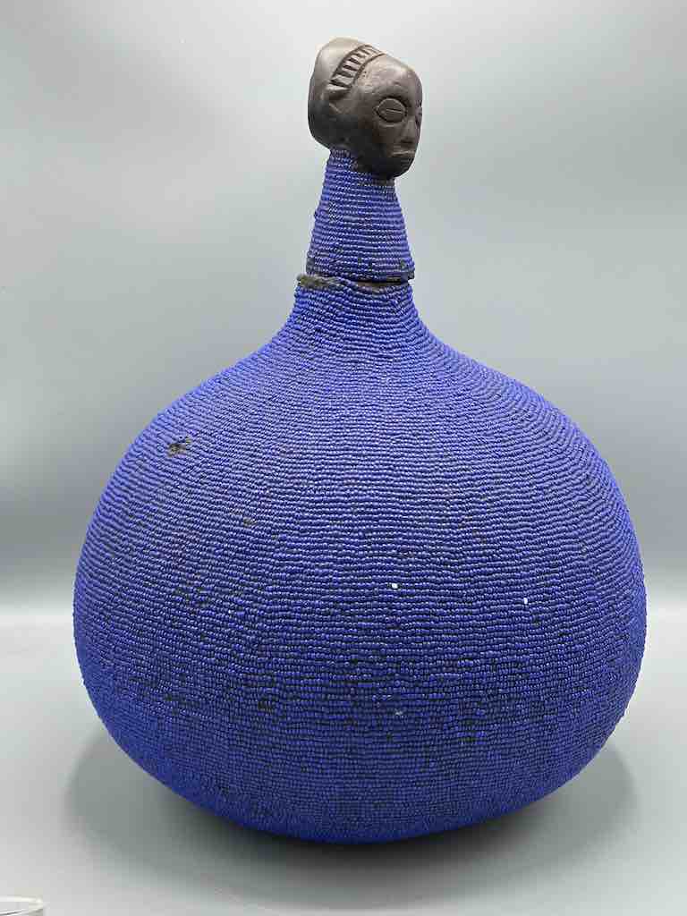 Congolese Beaded Decor Gourd from Kenya Africa - Violet/Black