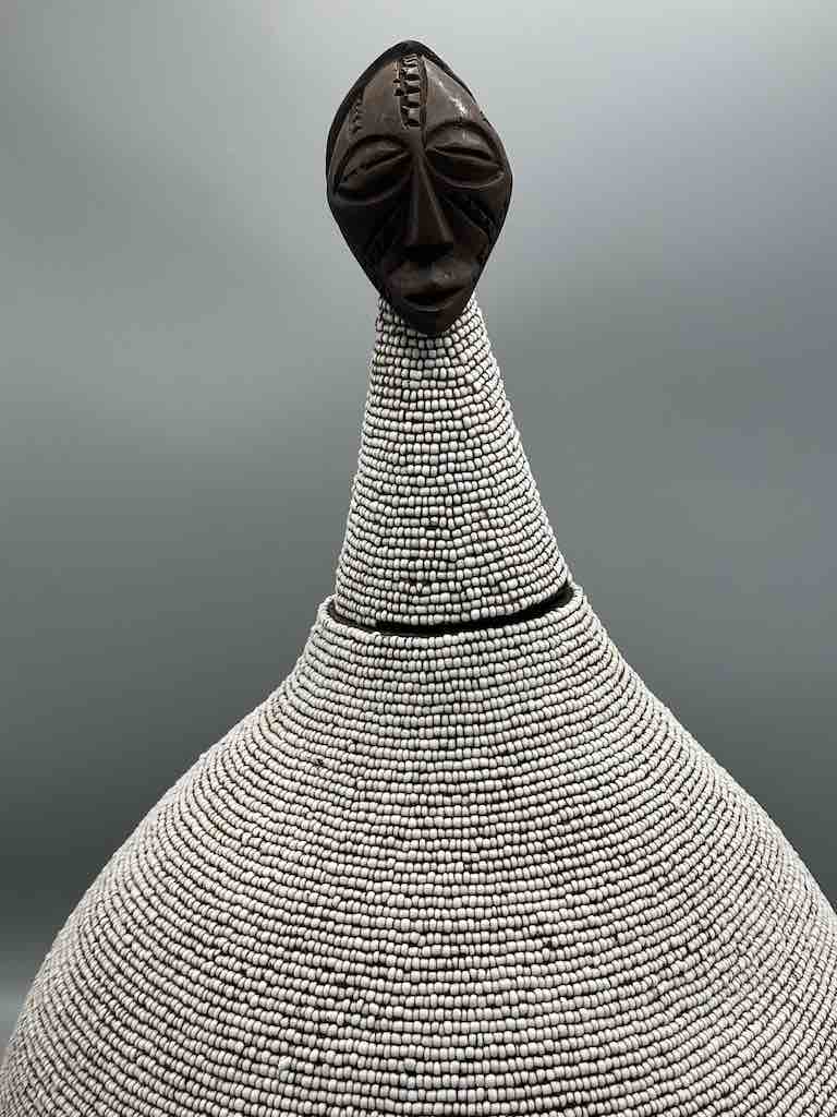 Congolese Beaded Decor Gourd from Kenya Africa - Gray