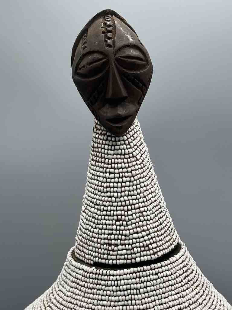 Congolese Beaded Decor Gourd from Kenya Africa - Gray