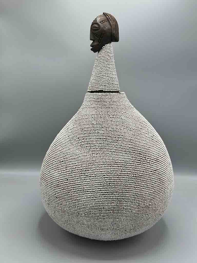 Congolese Beaded Decor Gourd from Kenya Africa - Gray